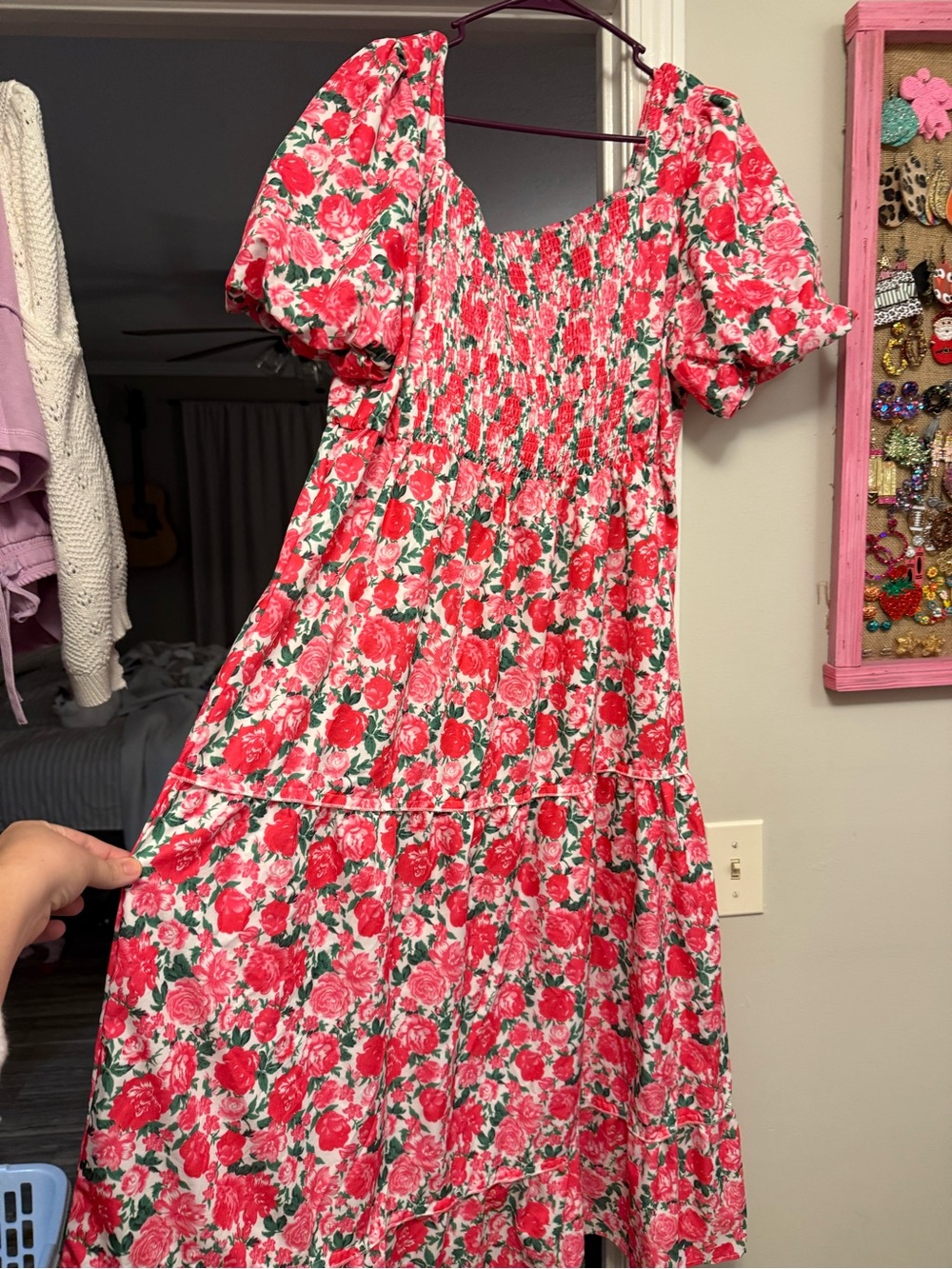 Puff-Sleeve Smocked rose print floral maxi Dress - Picture 2 of 3